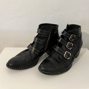 Paul Green Black Studded 3 Buckle Booties